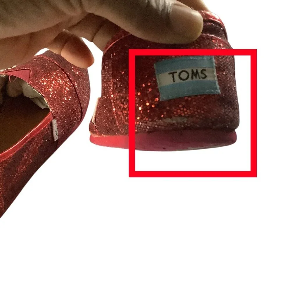 Toms Youth‎ Classic Red Glitter Slip On Shoes Size 5.5 Lightweight Casual Flats